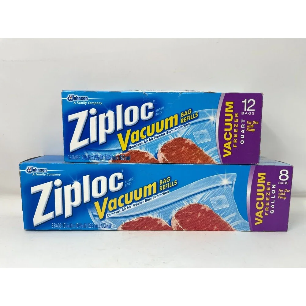 Ziploc Vacuum 12-Quart + 20 Gallon Freezer Bag Refil Food Storage Use w/Pump NOS